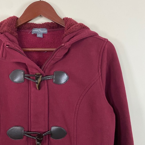 Vintage Y2K Market & Spruce Burgundy Jacket Toggle Buttons Hooded Women's Small - Picture 5 of 8